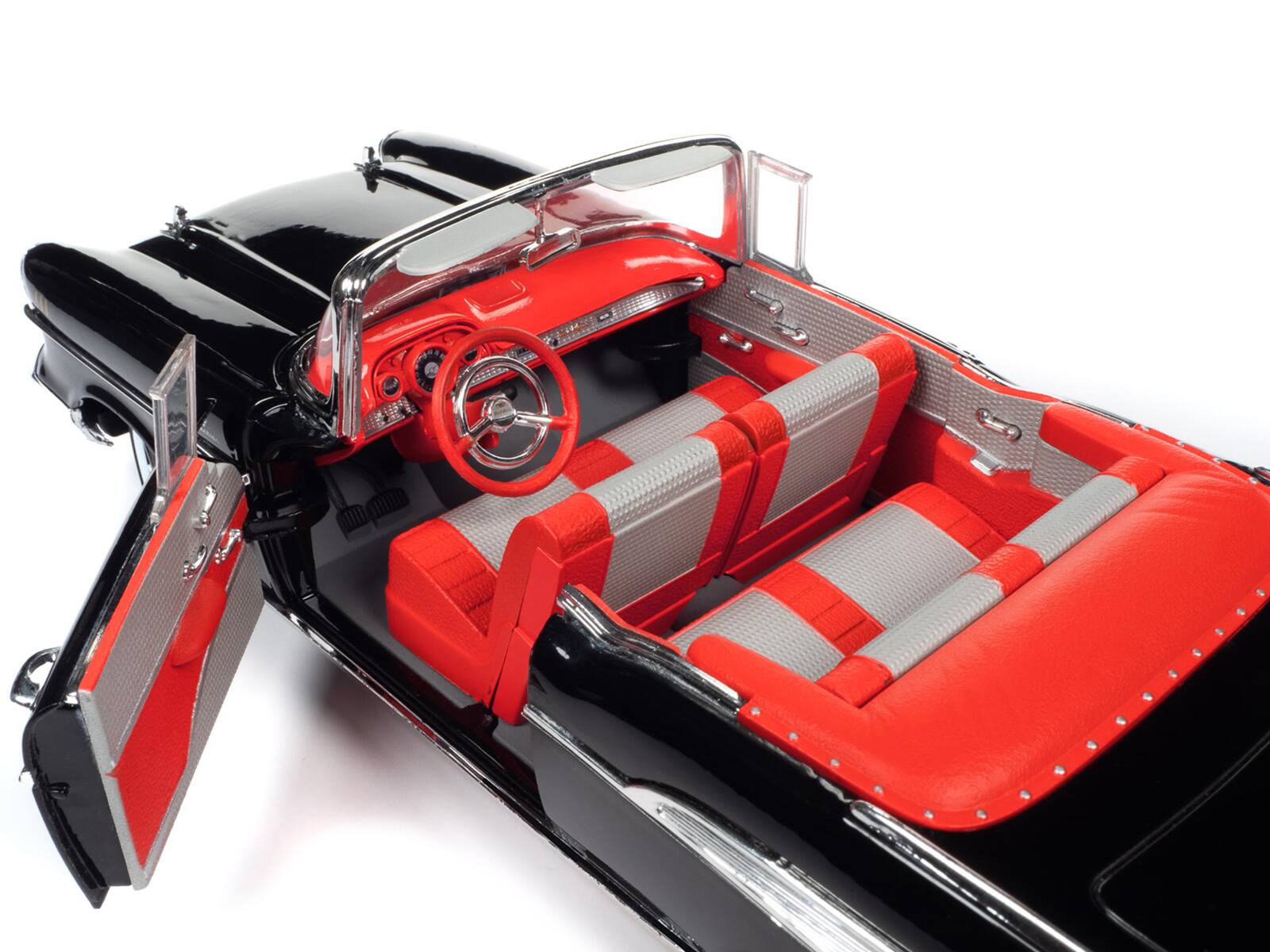 Back. Autoworld - 1957 Chevrolet Bel Air Convertible Onyx Black James Bond 007 "Dr. No" (1962) Movie "60 Years of Bond" Series 1/18 - Black.