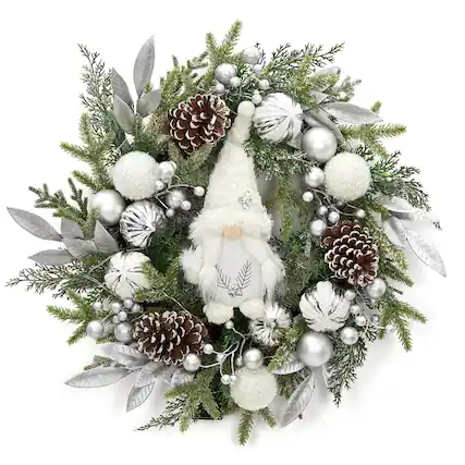 Front. Jojoka - Pre-Lit Christmas Wreath 22 Inch Artificial Xmas Wreath for Grand Entryway and Entrance Displays - Green.