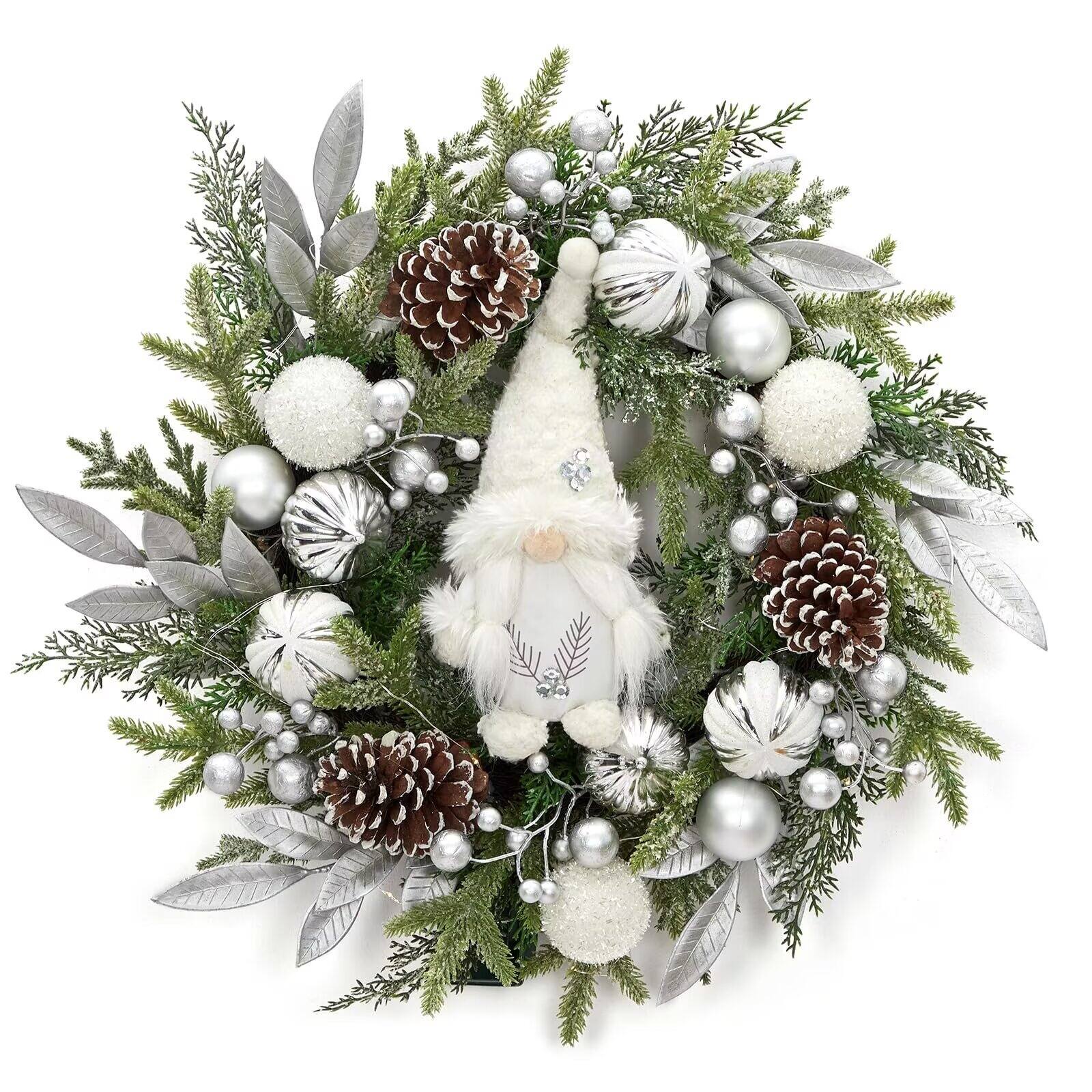 Jojoka - Pre-Lit Christmas Wreath 22 Inch Artificial Xmas Wreath for Grand Entryway and Entrance Displays - Green