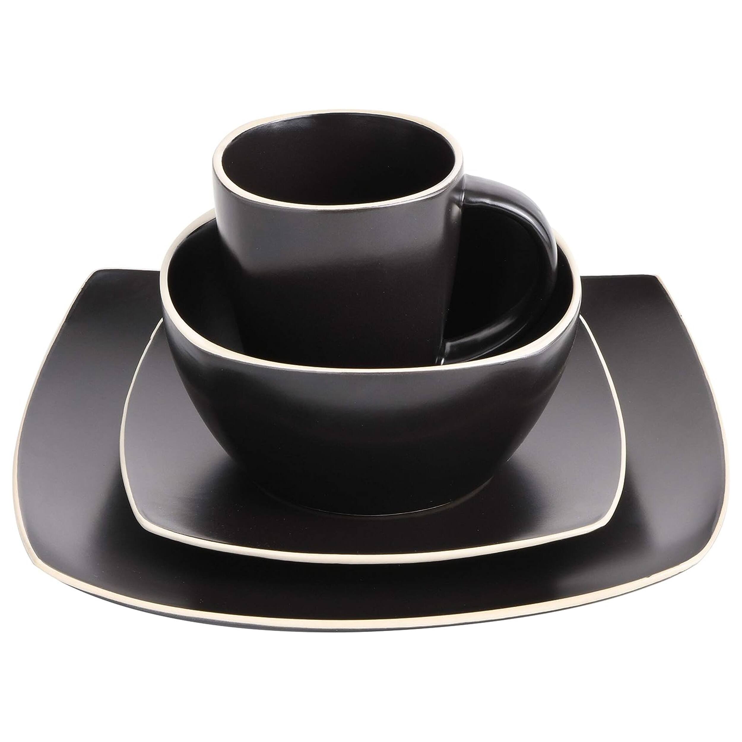 Alt View 2. Gibson - Gibson Soho Lounge 16 Piece Soft Square Stoneware Dinnerware Set in Matte Black - Black.