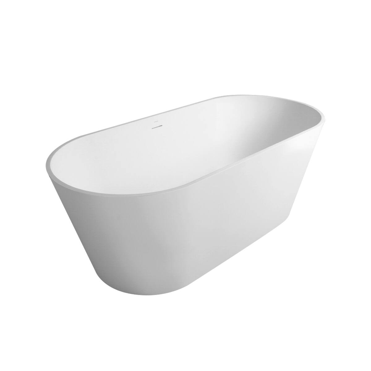 Left. Loheer - Loheer 63 in Freestanding Solid Surface Soaking Bathtub, Matte White Oval Stone Resin Tub - Matte White.