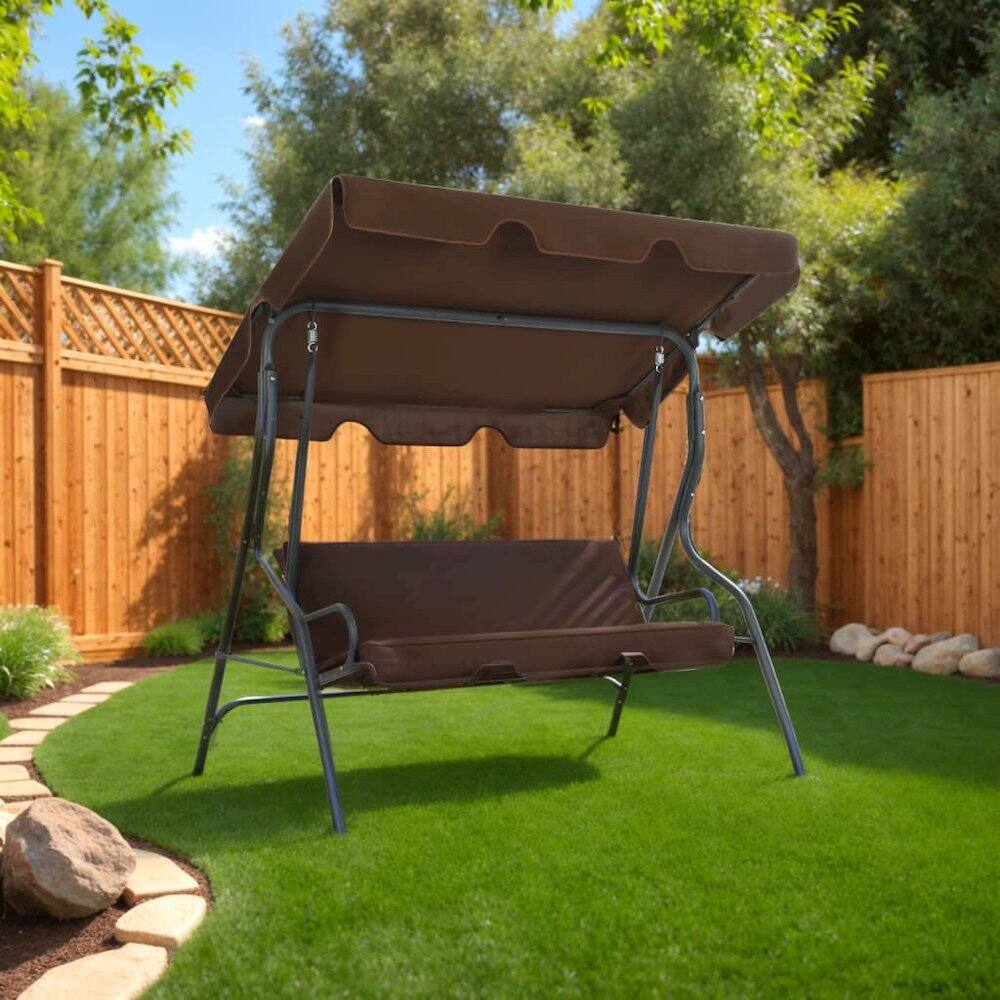 Alt View 2. vidaXL - Garden Swing Seat Powder-coated steel frame - Brown.