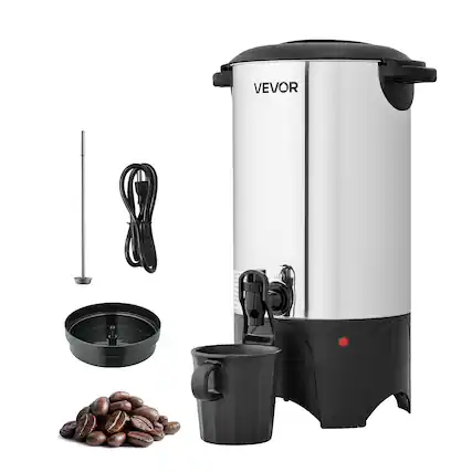 Front. VEVOR - Commercial Coffee Urn, 40 Cup 6 L Hot Beverage Dispenser with Dripless Faucet, Quick-Brewing Commercial Coffee Maker - Natural Stainless Steel.