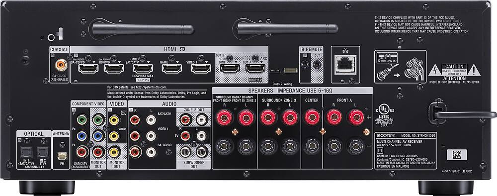 Back. Sony - 7.2-Ch. Network-Ready 4K Ultra HD A/V Home Theater Receiver - Black.