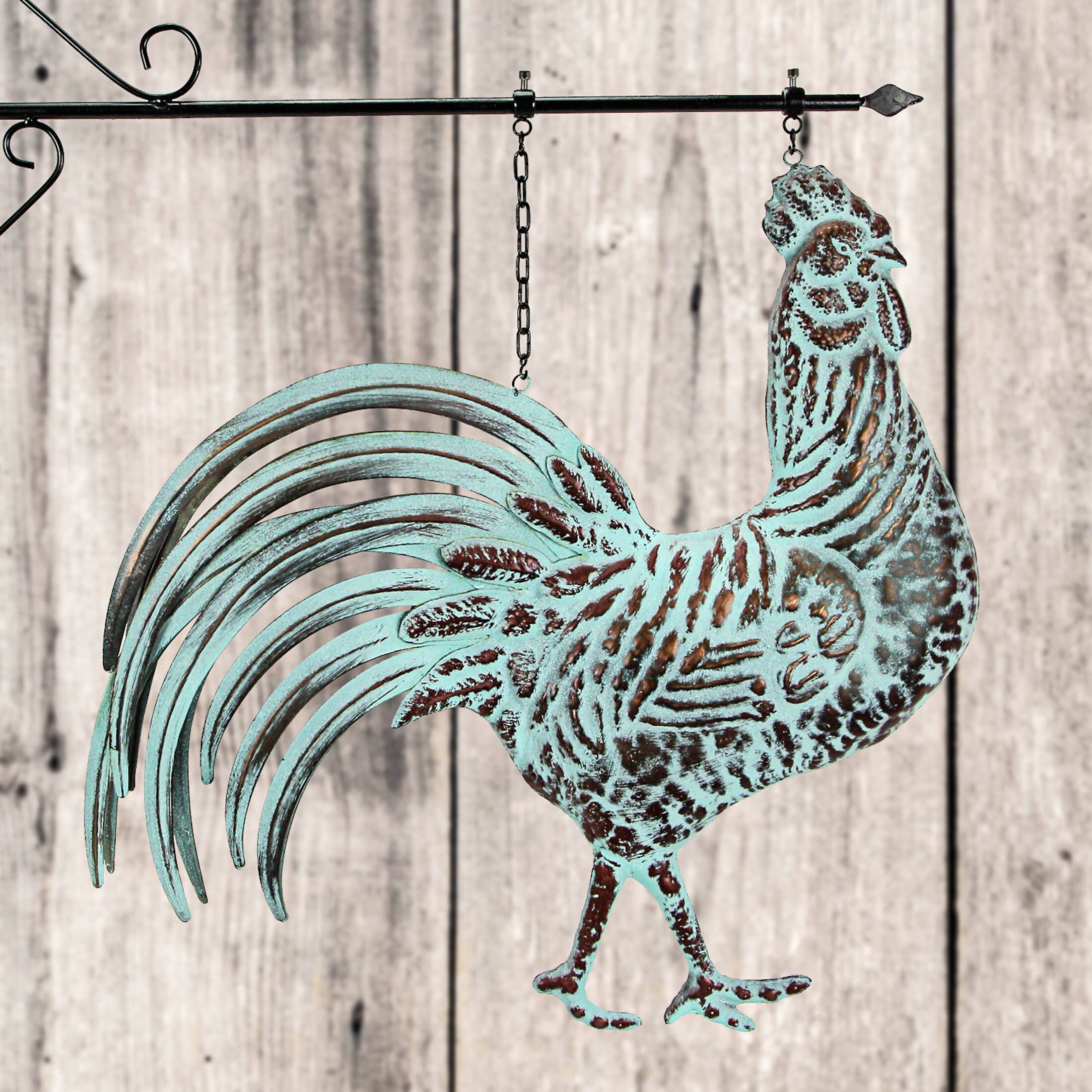 Alt View 3. Contrast Inc. - 33.5 inch Verdigris Rooster Hanging Metal Wall Sculpture with Wall Bracket - Multicolored.