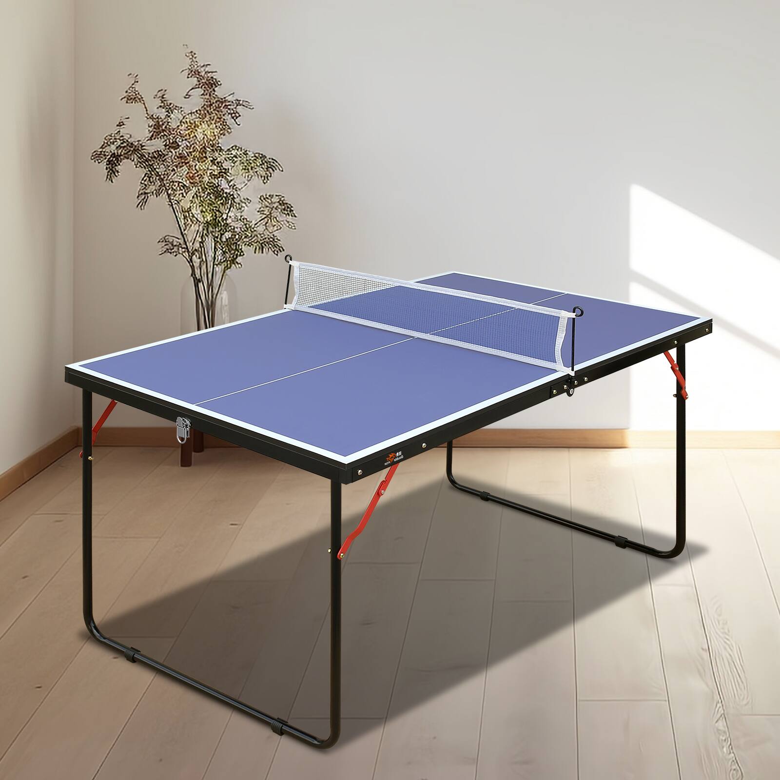 Back. APRILSOUL - Mid-Size Portable Ping Pong Table 4FT Compact Foldable Table Tennis Table Set with Net 2 Paddles and 3 Balls - Blue.