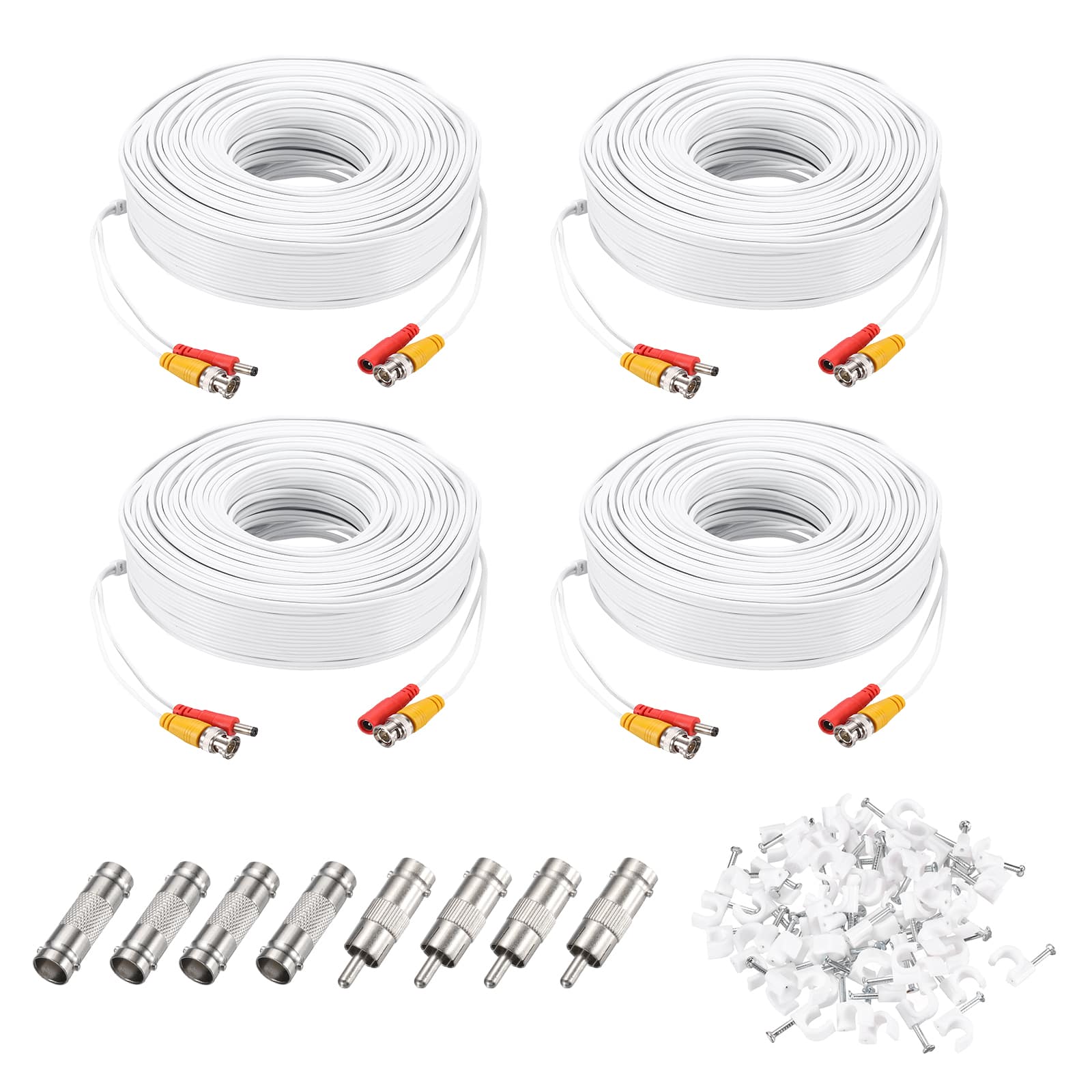 Unique Bargains - BNC Video Power Cable, 4 Sets, All-in-One CCTV Camera Extension Cord - White
