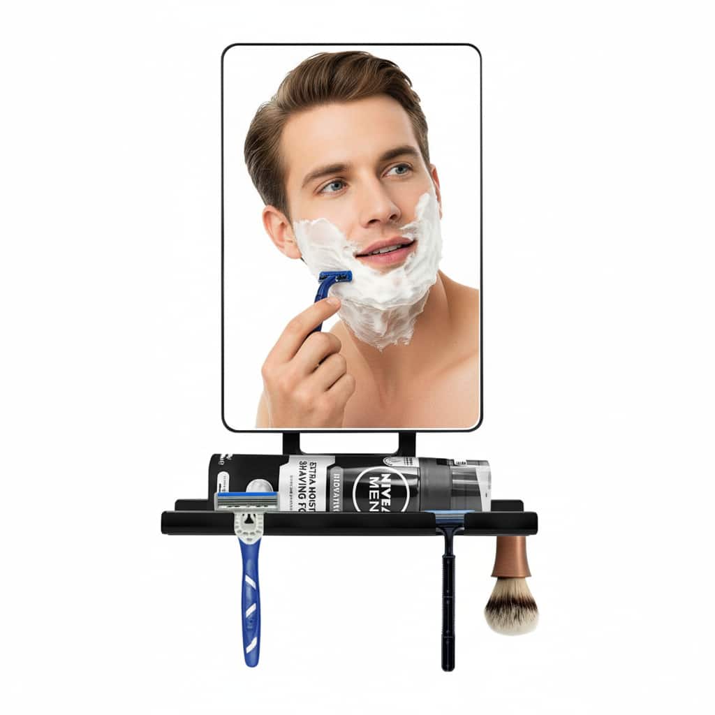 Dazzed Corner - Fogless Shower Mirror with Razor Holder, No-Drill, Shatterproof, Adjustable - Black