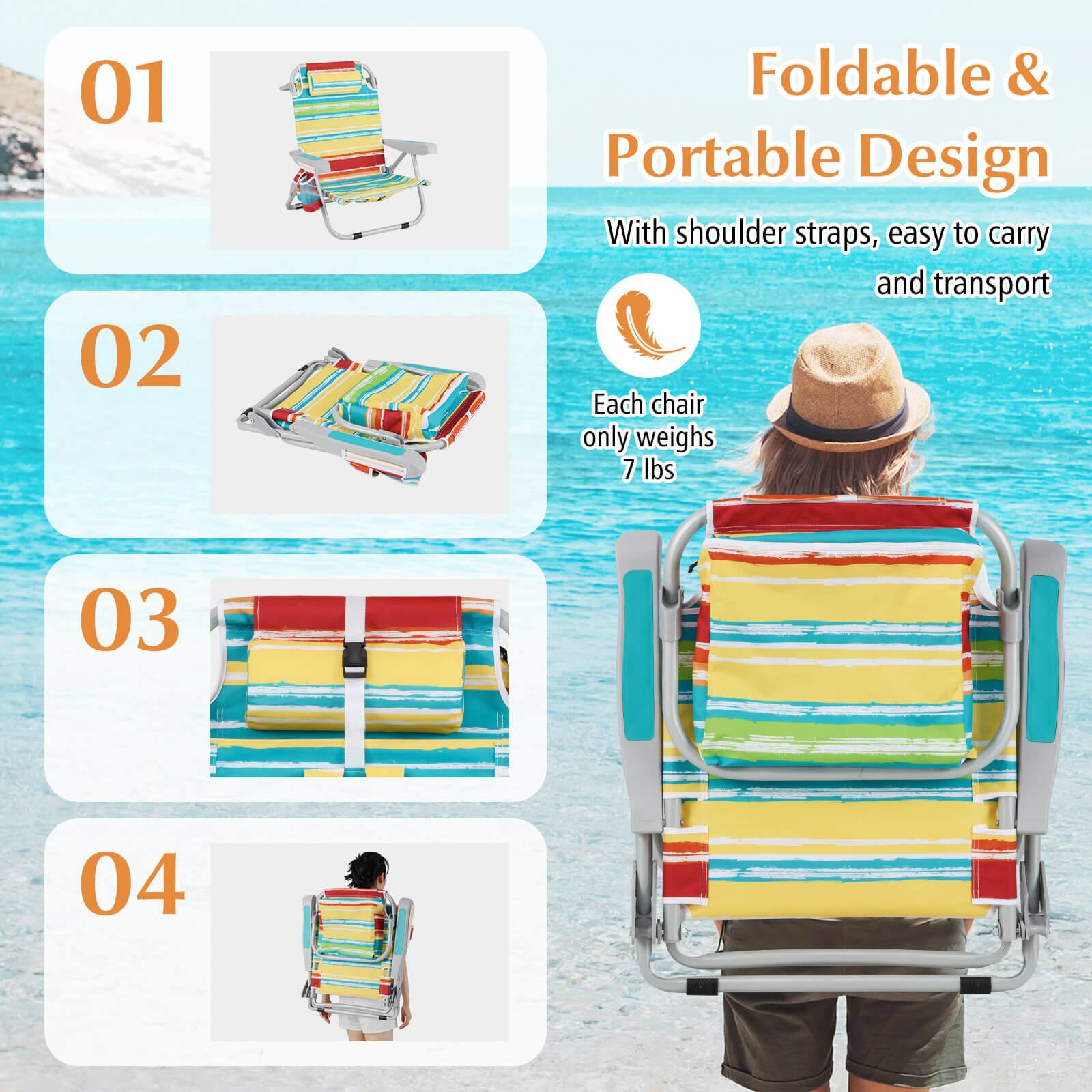 01 Foldable & Portable Design
02 With shoulder straps, easy to carry and transport
03 Each chair only weighs 7 lbs
04