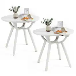 Gymax - 2PCS Outdoor Side Table 20'' Round Storage Side Table Weather-Resistant End Table - White