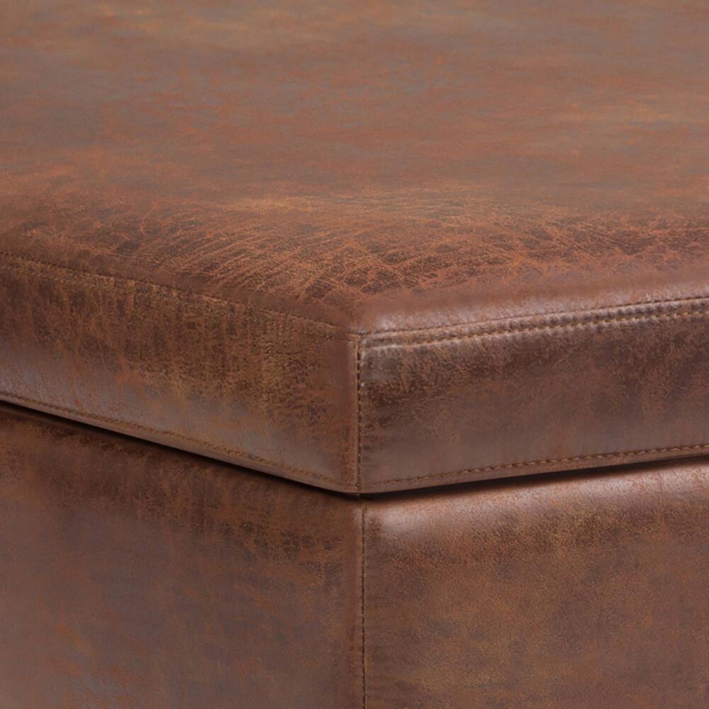 Alt View 2. Simpli Home - Owen XL 40 inch Wide Solid Wood Coffee Table Storage Ottoman, Distressed Pecan Brown - Distressed Pecan Brown.