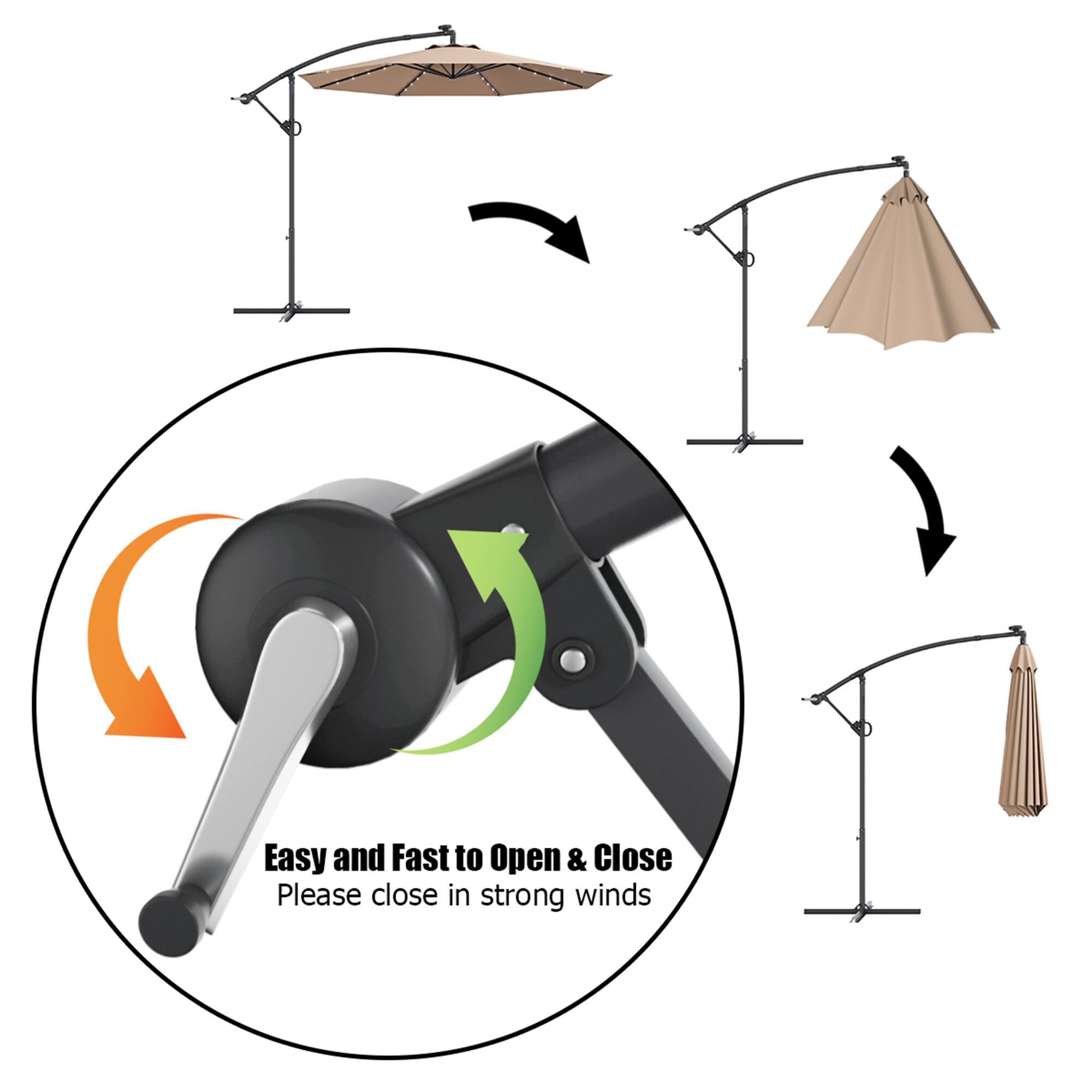 Easy and Fast to Open & Close
Please close in strong winds