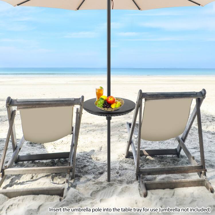 Insert the umbrella pole into the table tray for use (umbrella not included)