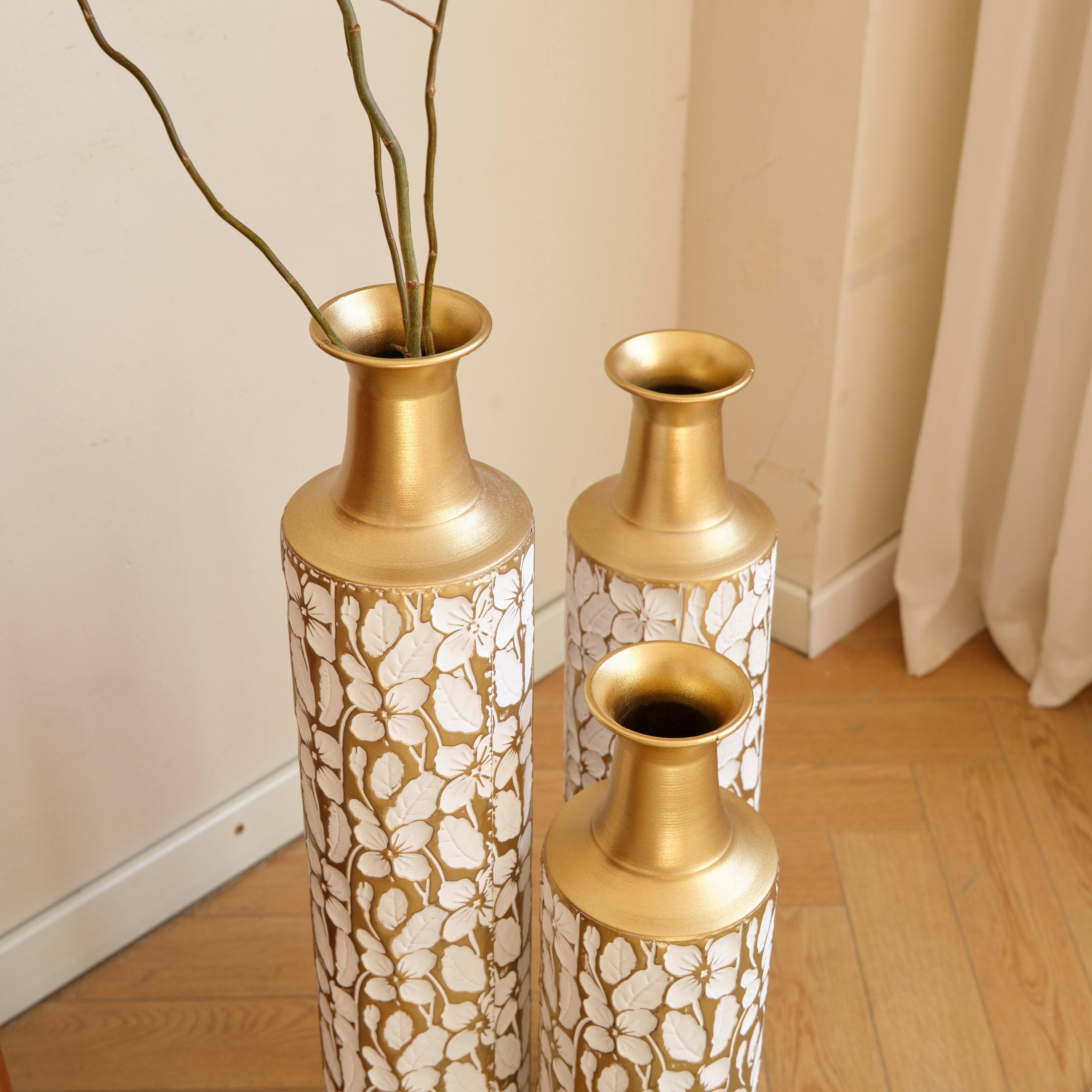 Alt View 2. Anysun - Gold Floor Vases Set of 3 - 32/28/24 Inch Vintage Twig Design for Home Decor, Antique Worn Finish - Gold.