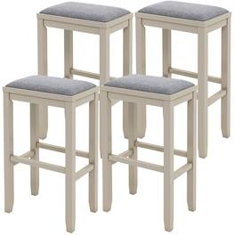 Gymax - 4 PCS Upholstered Wooden Bar Stools Bar Height Chairs Dining - Griege