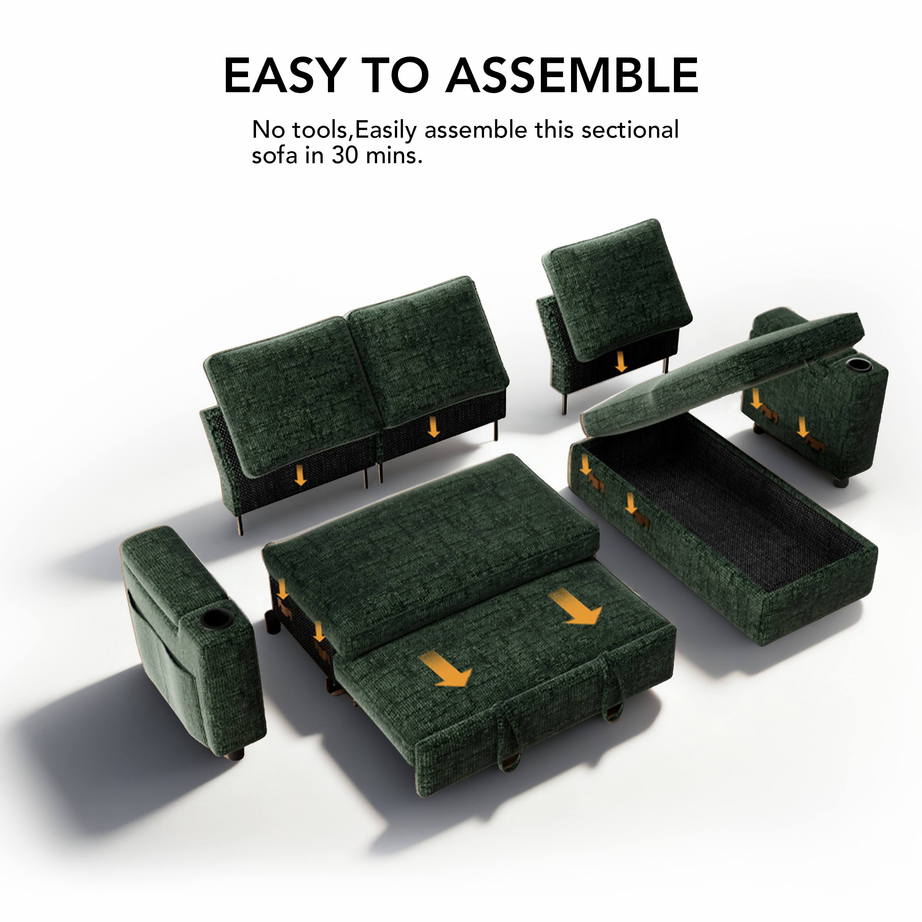 EASY TO ASSEMBLE

No tools, easily assemble this sectional sofa in 30 mins.
