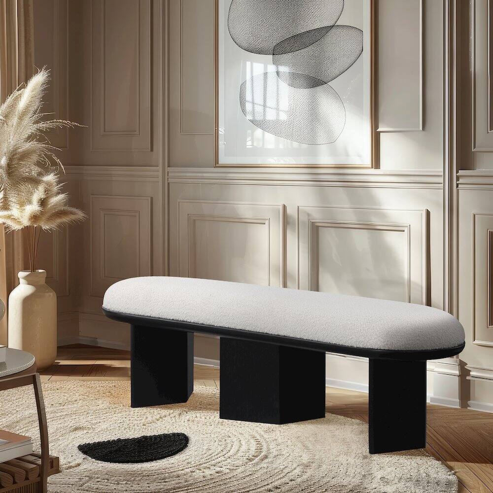 Alt View 1. Meridian Furniture - Wilshire Cream Boucle Fabric Bench - Beige.