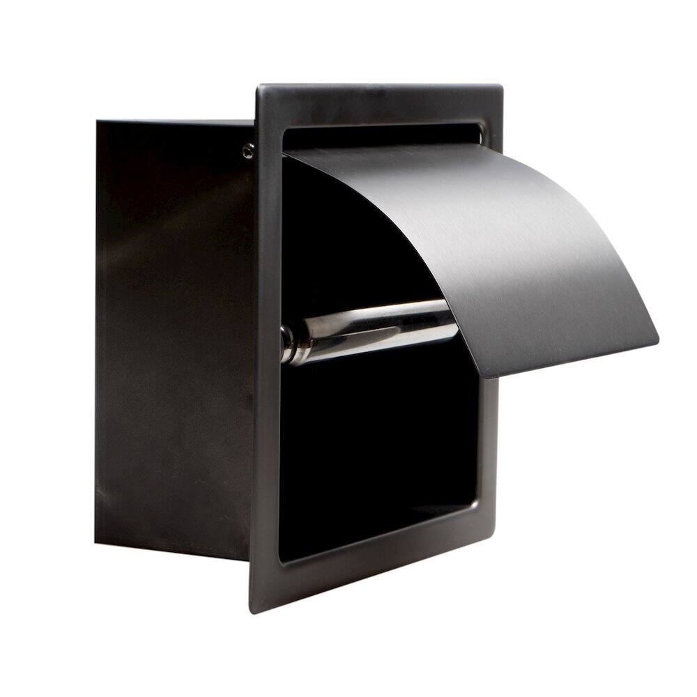 Alt View 1. Alfi - PVD Brushed Black Stainless Steel Recessed Toilet Paper Holder with Cover - Black.
