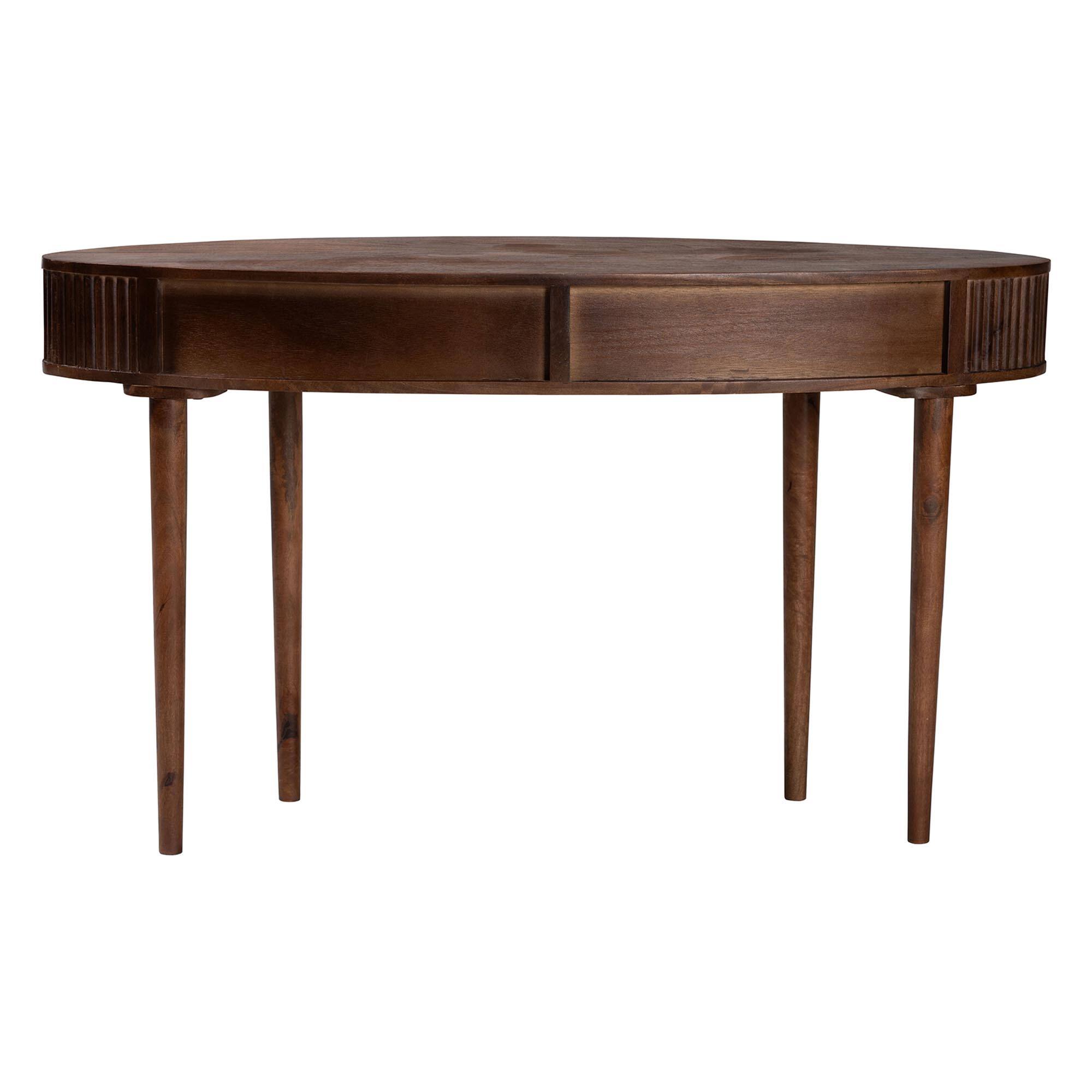Alt View 1. Baxton Studio - Linore Fluted Wood Console Table - 2-Drawer Oval Accent Table for Living Room or Entryway - Dark Walnut Brown.