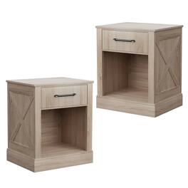 Gymax - 2PCS Nightstand with Drawer and Shelf Rustic Wooden Bedside Table Bedroom - Natural