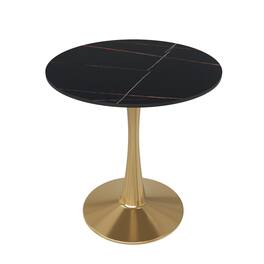 LeisureMod - Bristol 24" Round MDF/Sintered Stone Dining Table, Modern Pedestal Base - Scratch-Resistant Kitchen & Cafe Table - Stone - Black