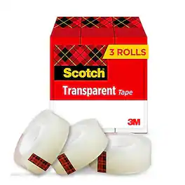 Scotch - Transparent Clear Tape Refill, 0.75" x 27.77 yds., 1" Core, Clear, 3 Rolls/Pack (600K3)