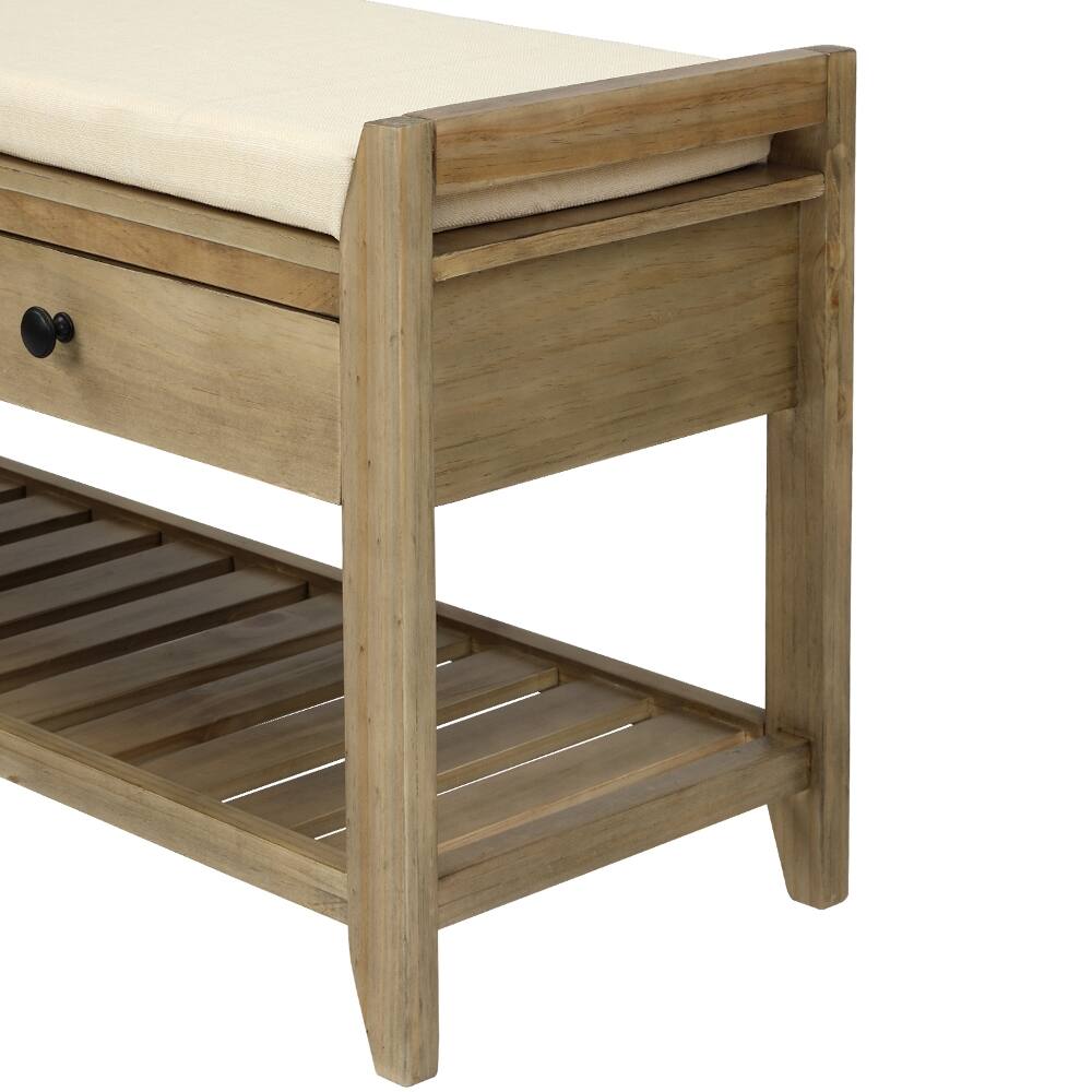 Alt View 2. Ropilly - Ropilly Entryway Storage Bench with Cushioned Seat and Drawers, Gray Wash Wooden Shoe Rack Bench - Gray Wash.