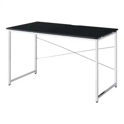 Front. Manhattan Lane - Mayo 47 Inch Rectangular Desk Console Table, Crossed Bars, Black, Chrome - Black and Chrome.