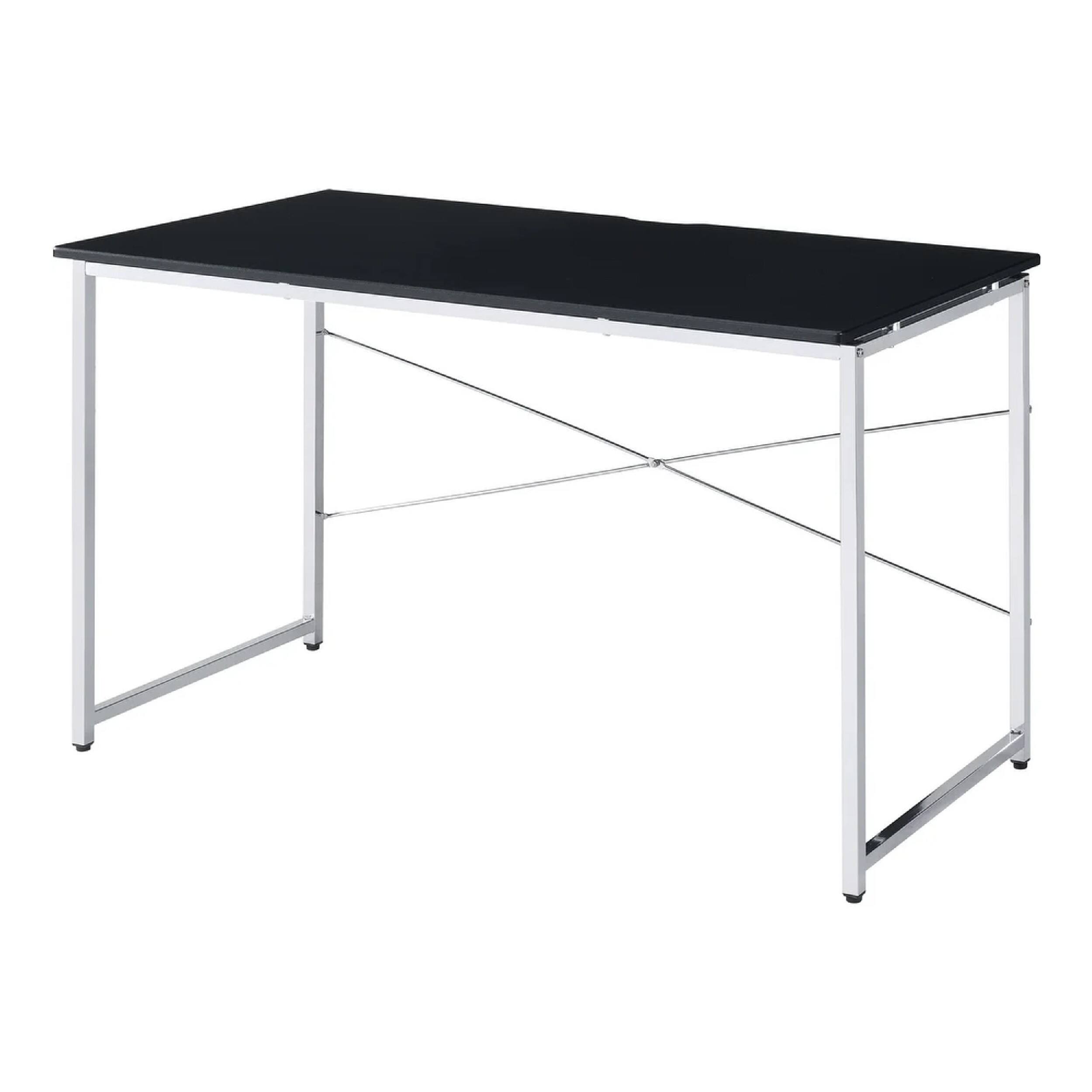Front. Manhattan Lane - Mayo 47 Inch Rectangular Desk Console Table, Crossed Bars, Black, Chrome - Black and Chrome.