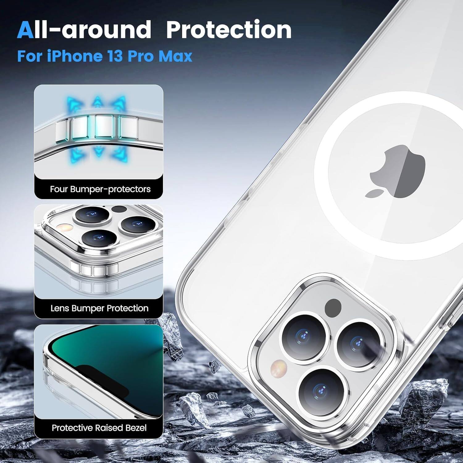 All-around Protection For iPhone 13 Pro Max
Four Bumper-protectors
Lens Bumper Protection
Protective Raised Bezel