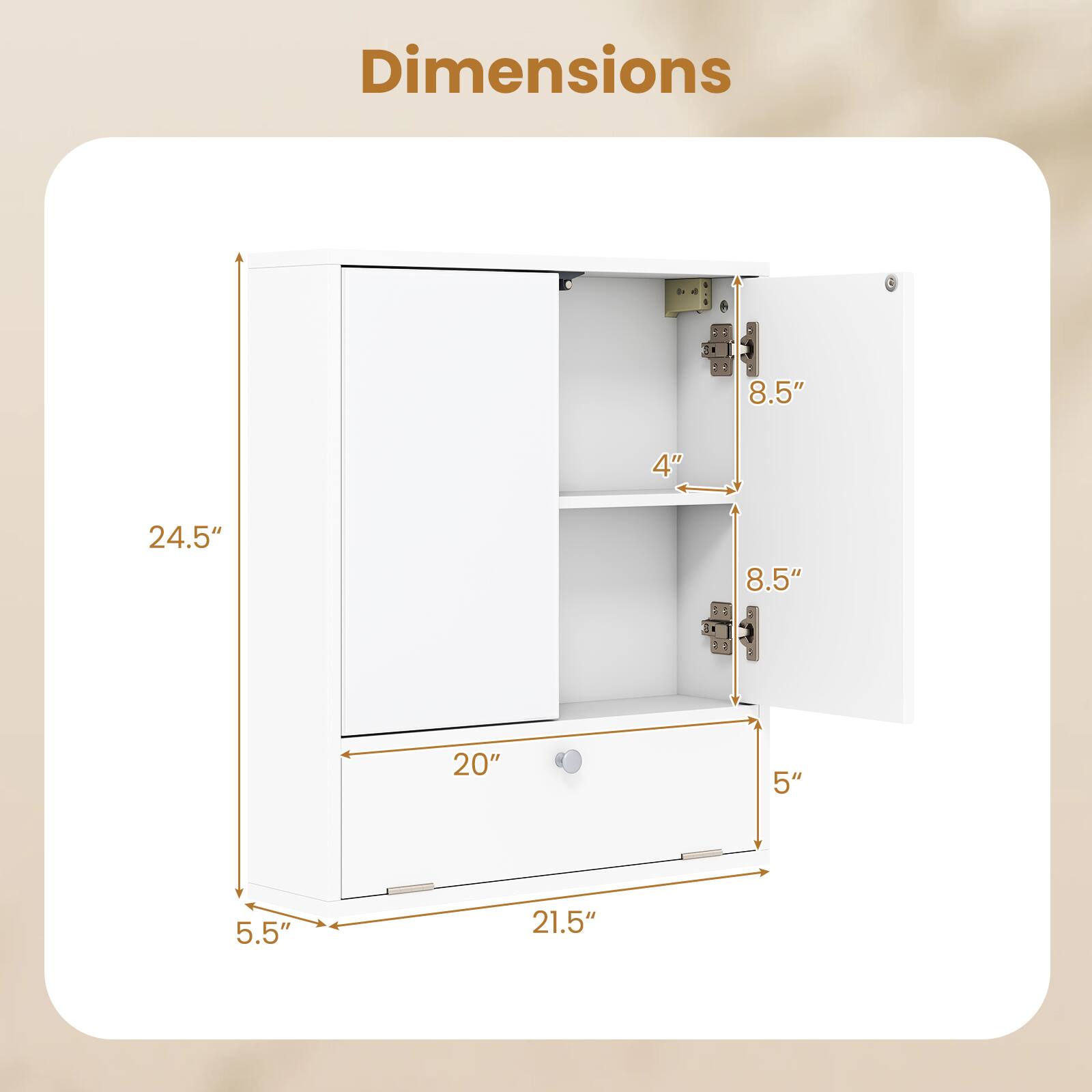 Dimensions: 1.85" x 4" x 24.5" x 8.5" x 1" x 20" x 5" x 5.5" x 21.5"