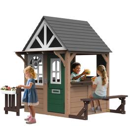 Segmart - Outdoor Play House for Kids, Fir Wooden Kids Playhouse Outdoor Indoor Cottage Toddler Playhouse with Kitchen - Brown