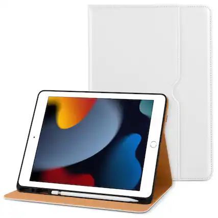 Front. DTTO - Case for iPad 9th/8th/7th Generation 10.2 Inch 2021/2020/2019, Premium Leather Folio Stand - Auto Wake/Sleep - White.