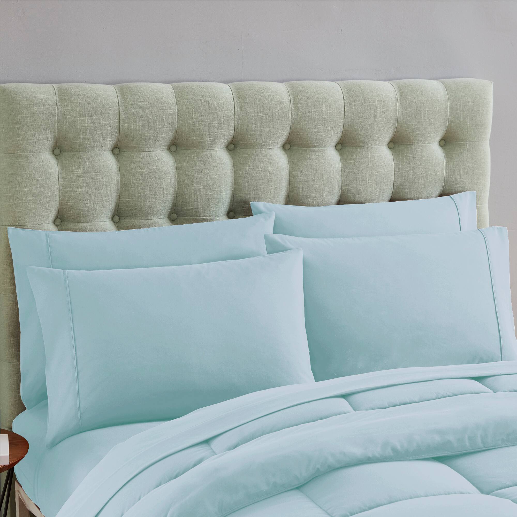 Angle. Sweet Home Collection - All Season Reversible Bed-in-A-Bag Solid Color Comforter & Sheet Set, Twin - Aqua.