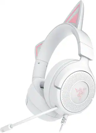 Front. Razer - Kraken Kitty V3 X Wired Over-the-Ear Gaming Headset for PC, Mac, PlayStation, Nintendo Switch, Steam Deck, Mobile - White.