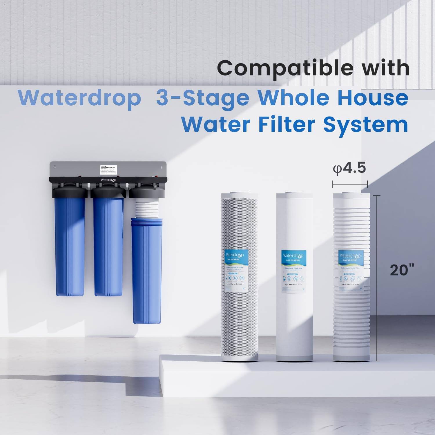 Compatible with Waterdrop 3-Stage Whole House Water Filter System, 4.5-liter, 800 L, 20"