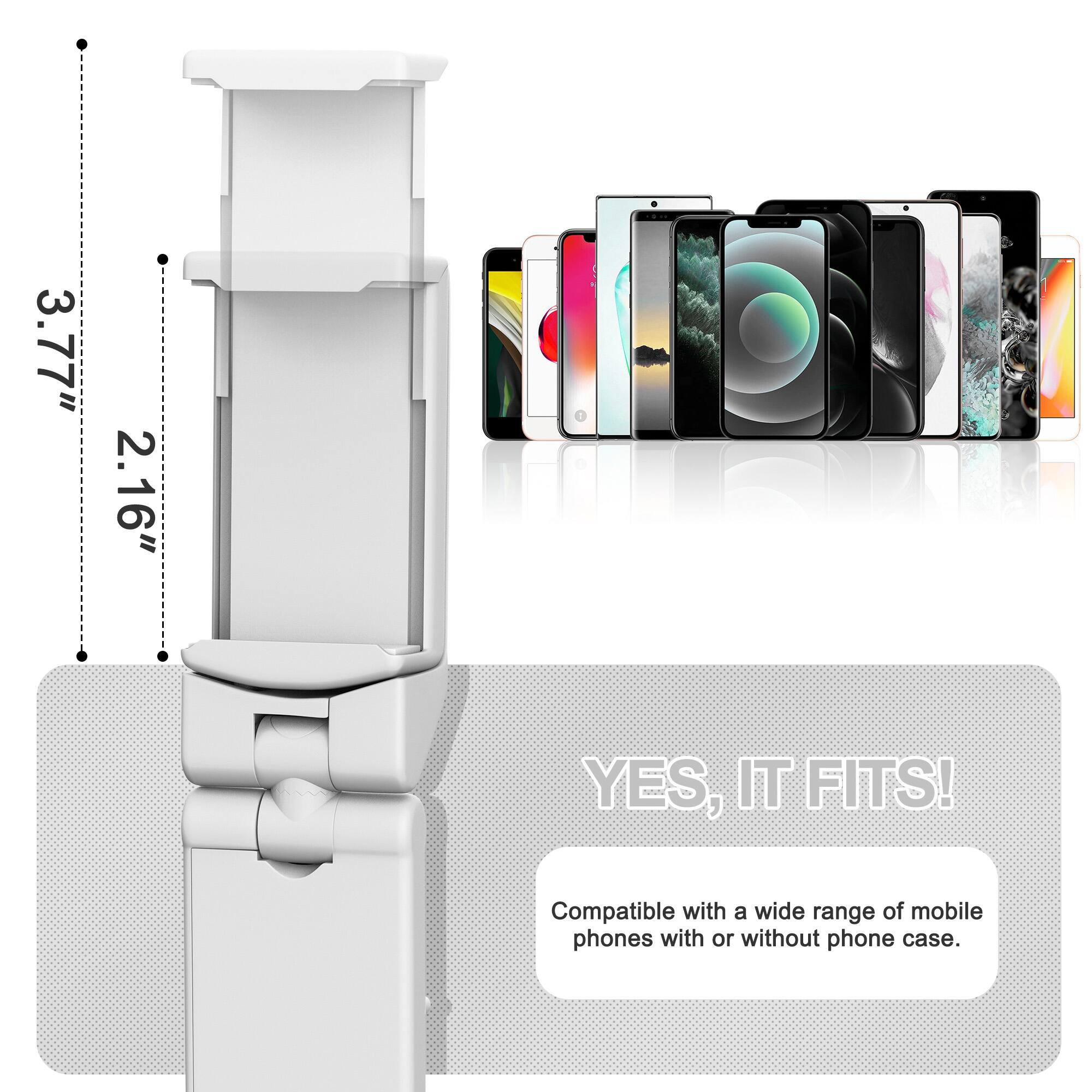 3.77"  
2.16"  

YES, IT FITS!  
Compatible with a wide range of mobile phones with or without phone case.