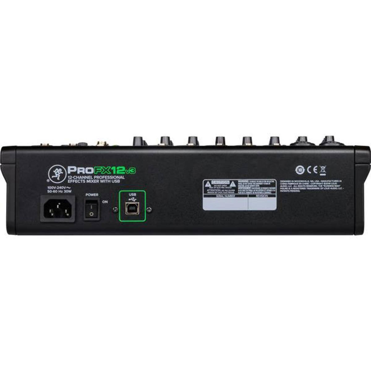PRO FX12 USB  
12-CHANNEL PROFESSIONAL EFFECTS MIXER WITH USB  
100V-240V~ 50-60 Hz  
POWER  
USB  
ON
