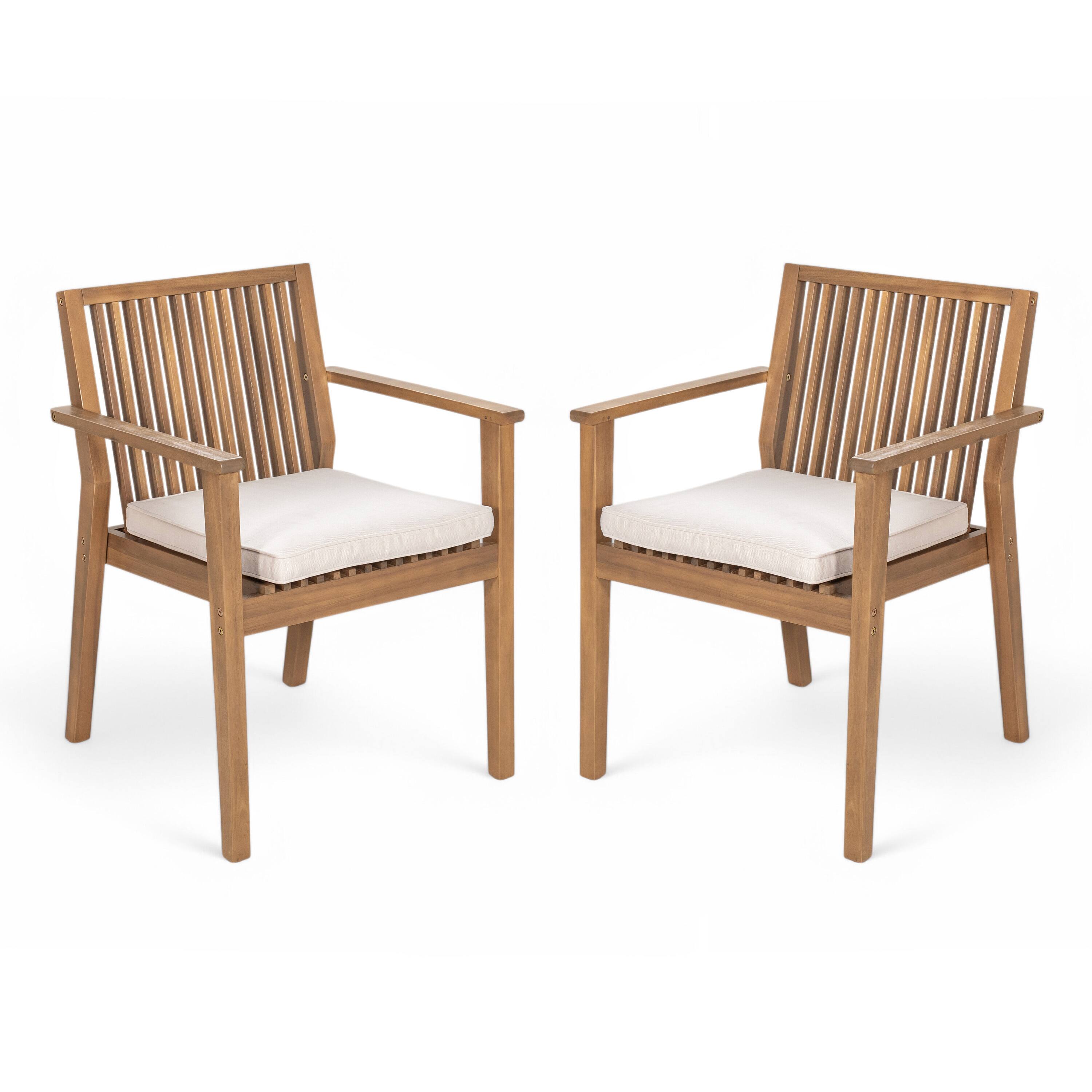 Angle. Whisen - Patio Dining Chairs Set of 2, Ergonomic Acacia Wood Outdoor Seating, 400 lbs Capacity - Beige|Brown.