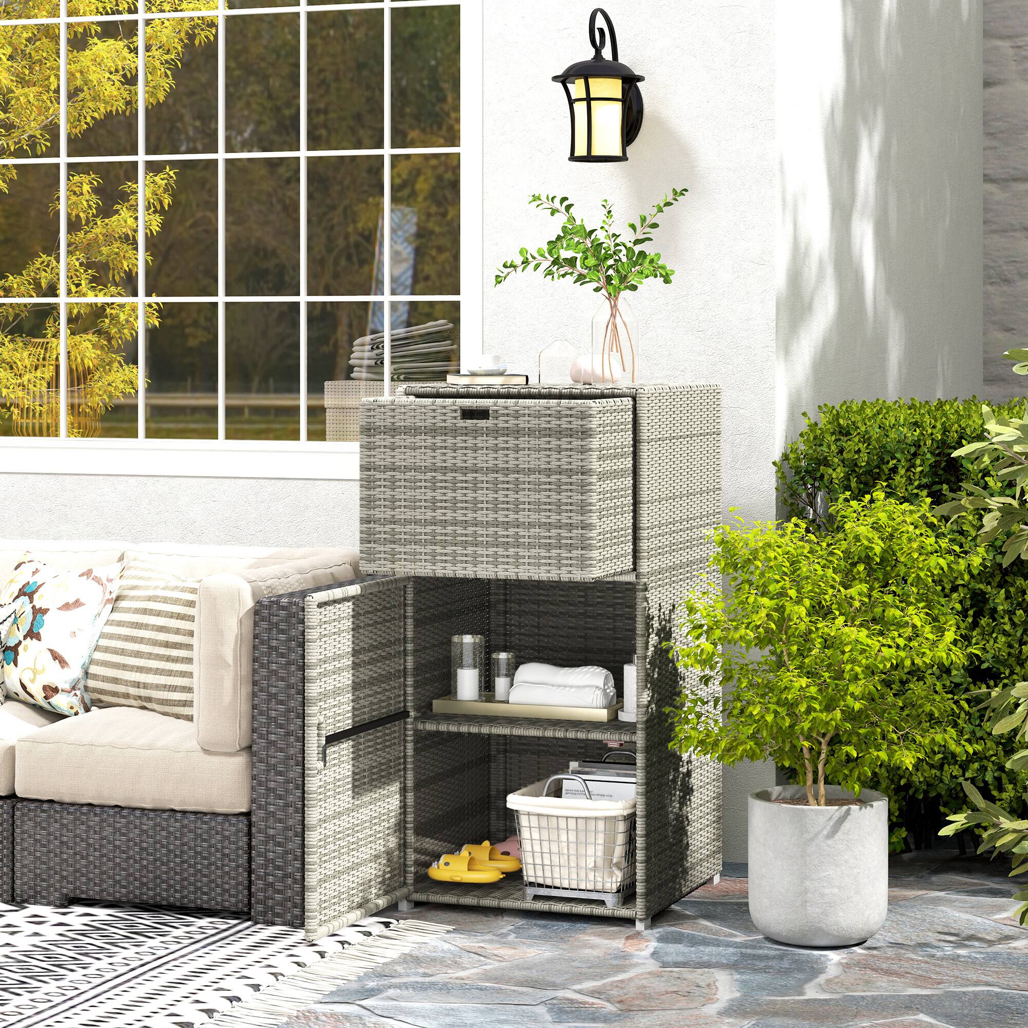 Alt View 1. Outsunny - Outdoor Towel Rack & Pool Storage Cabinet/Hot Tub Accessory Storage, 24"x24"x47" - Gray.