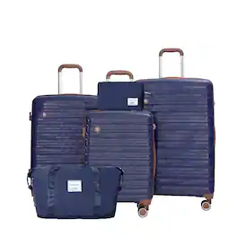 Ropilly - 5 Piece Luggage Set PP Hardshell 20 24 28 Inch Suitcase Set with Travel Bag - Blue