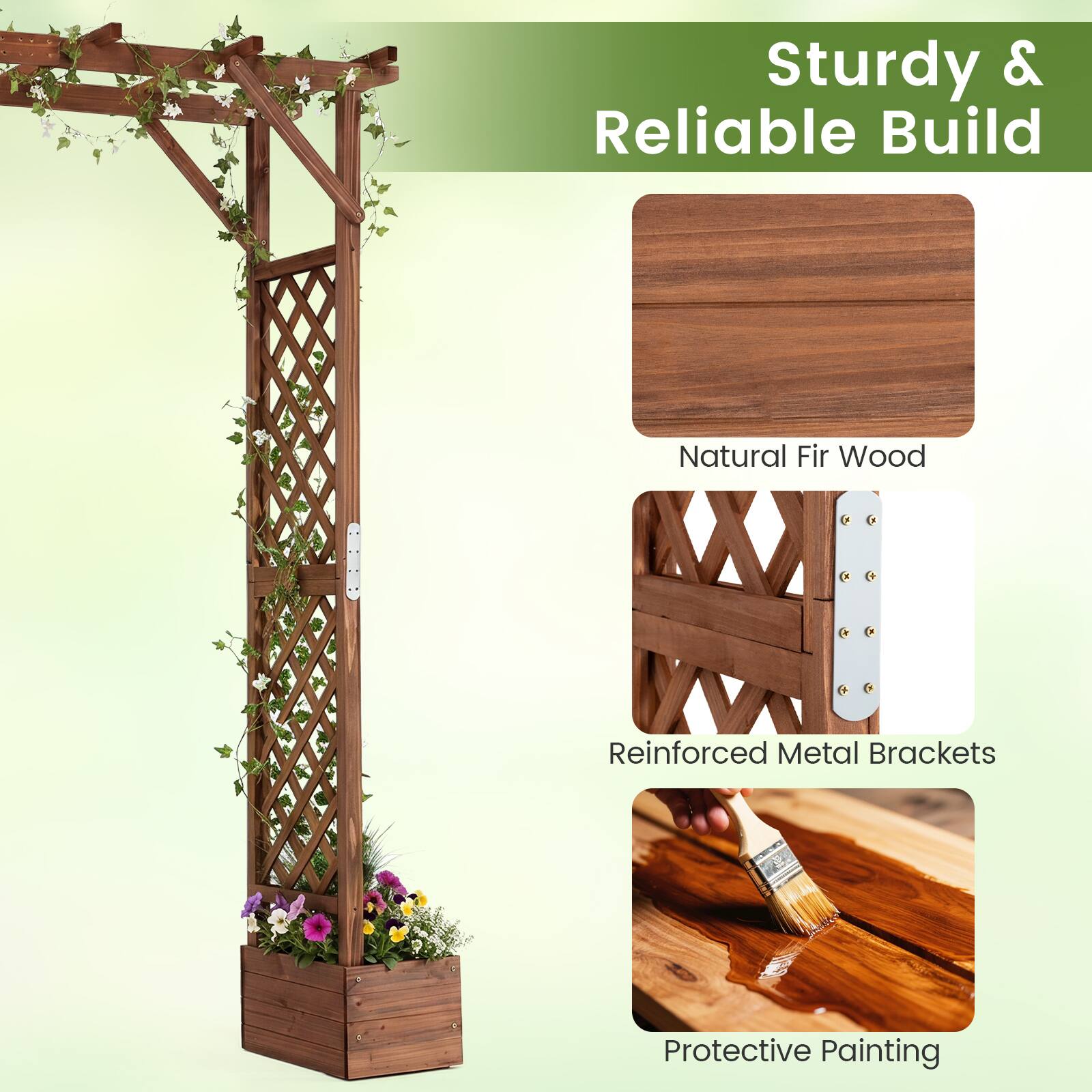 Sturdy & Reliable Build  
Natural Fir Wood  
Reinforced Metal Brackets  
Protective Painting