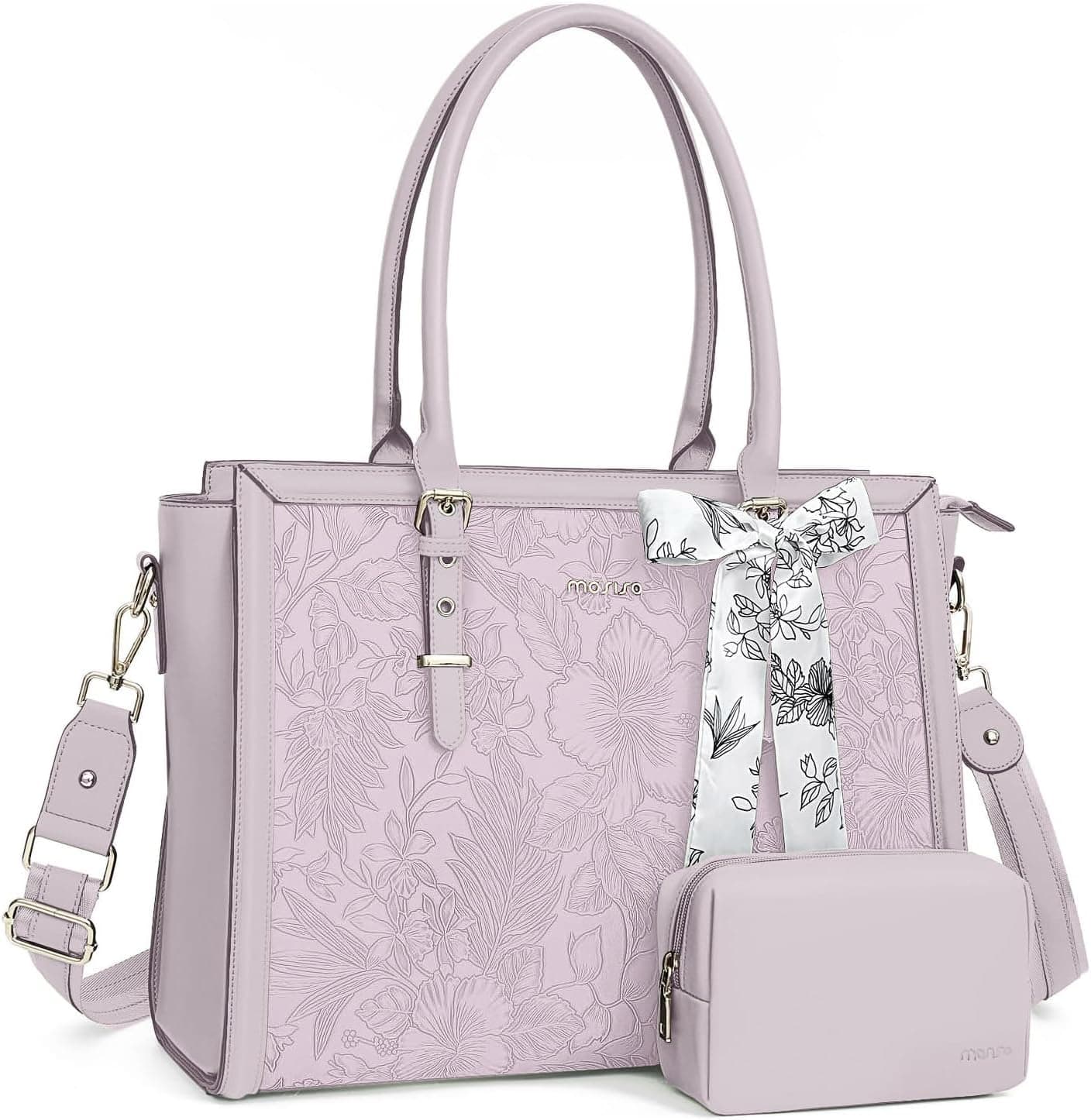 mosiso - Laptop Bag for Women 15-15.6 inch PU Leather Tote Bag Work Briefcase Computer Bags - Dusty Lilac