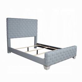 Manhattan Lane - Reah Queen Size Bed, Light Teal Blue Chenille, Gray Panel Headboard - Gray, Teal Blue