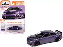 Autoworld - 2023 Dodge Charger R/T Scat Pack Plum Crazy Metallic "Modern Muscle" Series 1/64 Diecast Model Car by Auto World - Purple
