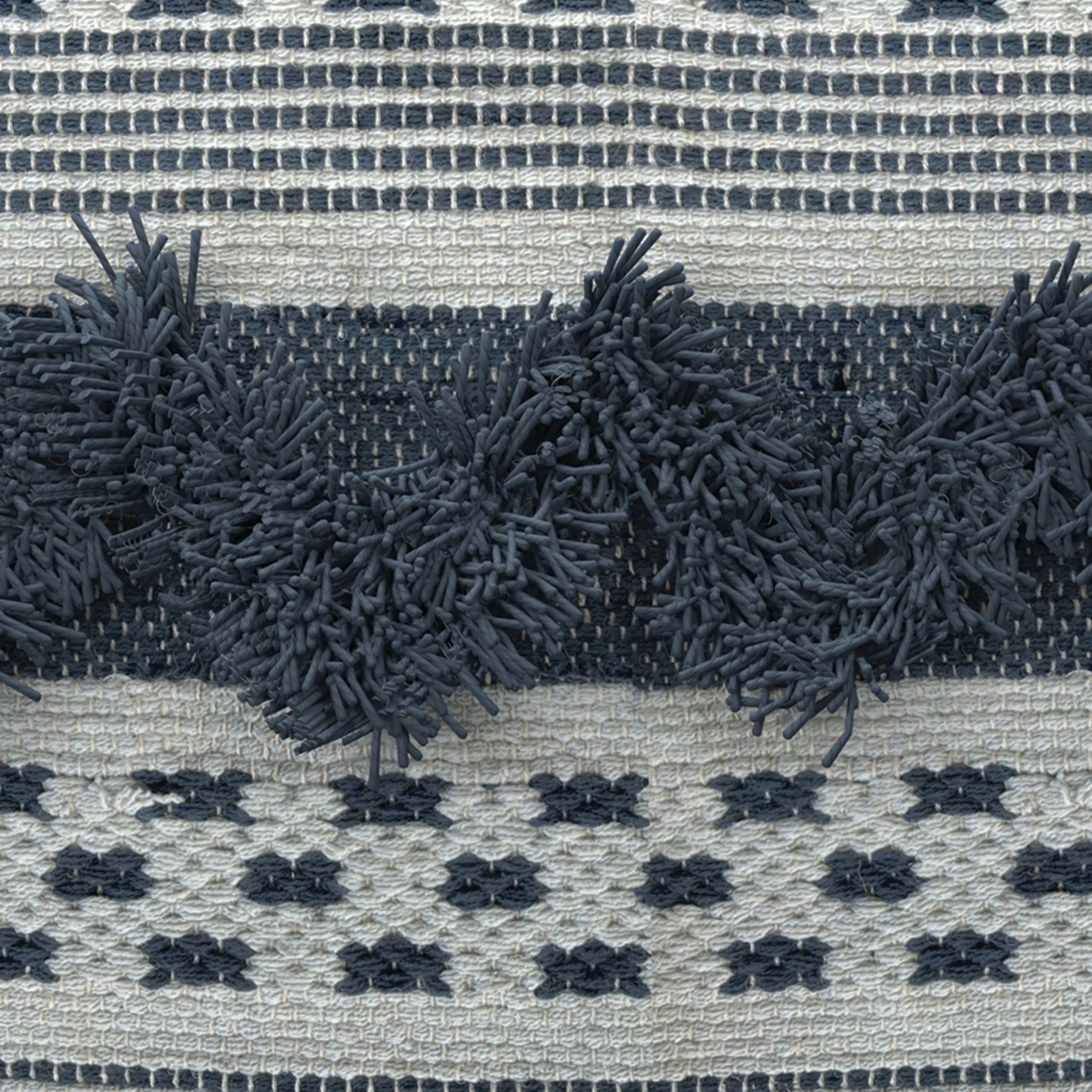 Alt View 4. Simpli Home - Bowden Hand Woven Square Cotton Pouf Ottoman in Grey and Ivory - Grey / Ivory.