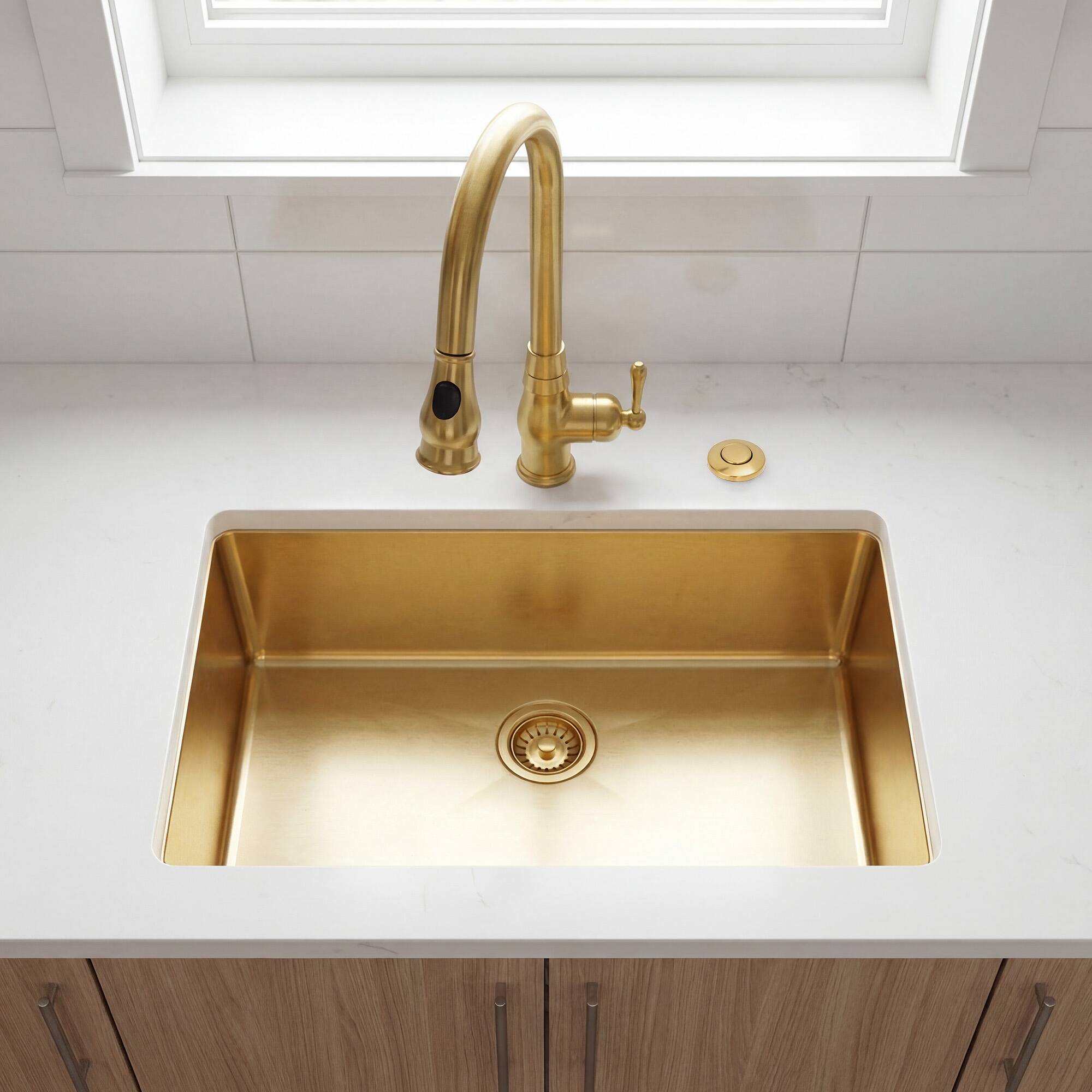 Alt View 4. Akicon - Akicon Sink Top/Counter Top Single Outlet Garbage Disposal Kitchen Air Switch Kit in Brushed Gold - Brushed Gold.