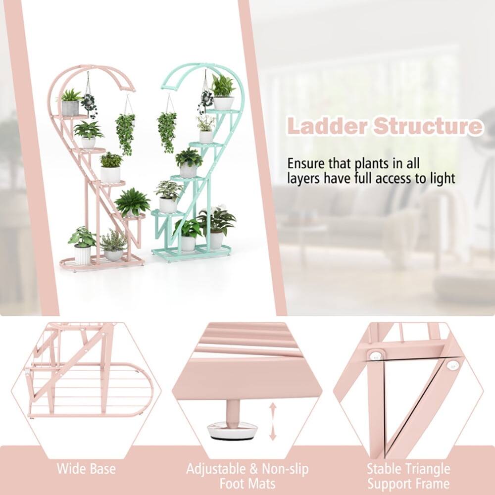 Ladder Structure  
Ensure that plants in all layers have full access to light  

Wide Base  
Adjustable & Non-slip Foot Mats  
Stable Triangle Support Frame