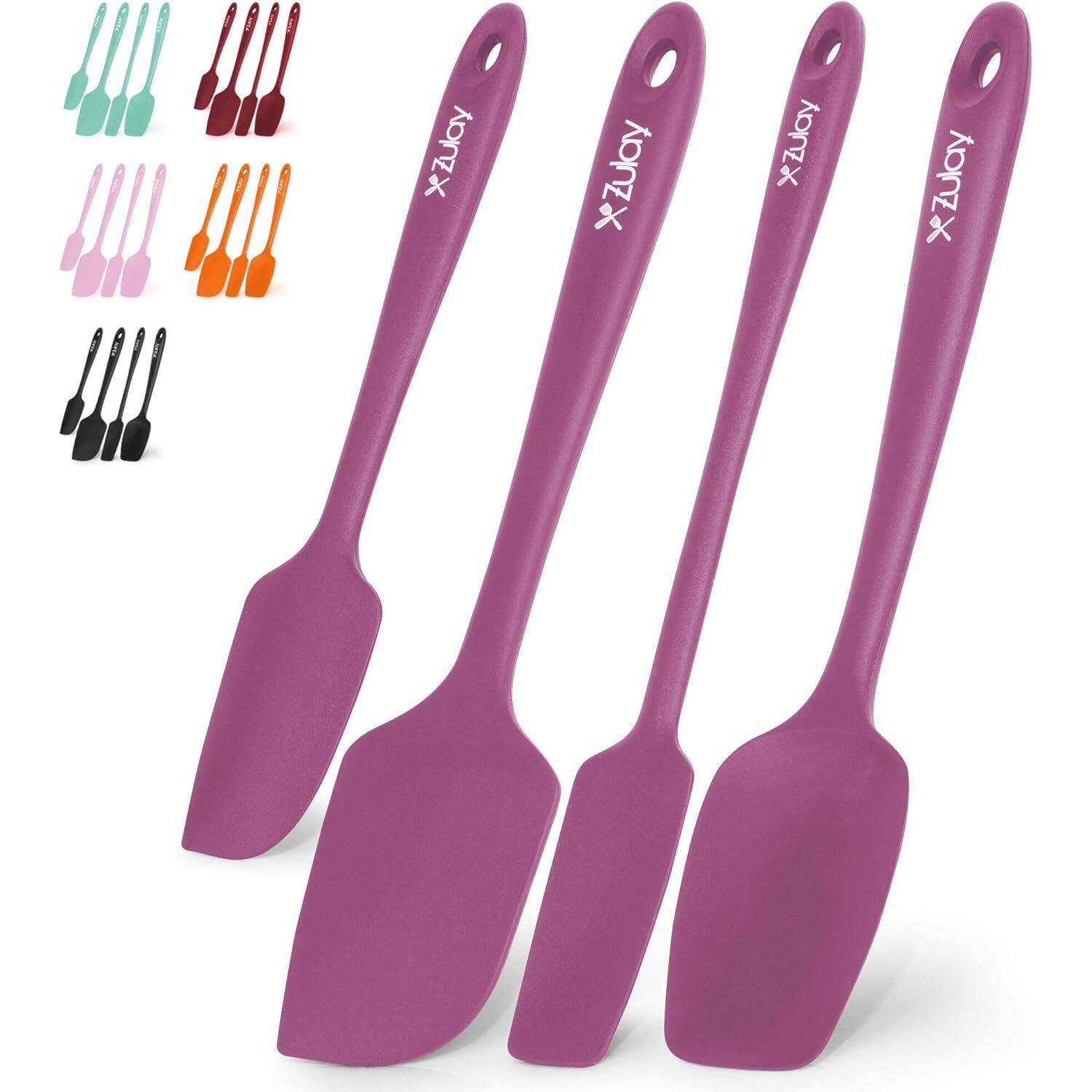 Zulay Kitchen - 4pcs Heat Resistant Silicone Spatula Set for Cooking, Baking & Mixing - Purple