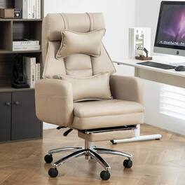 Trinkets Crazed - Ergonomic Office Chair with Lumbar Support,Technology Leather High Back Home Computer Desk Chair w/Footrest - beige